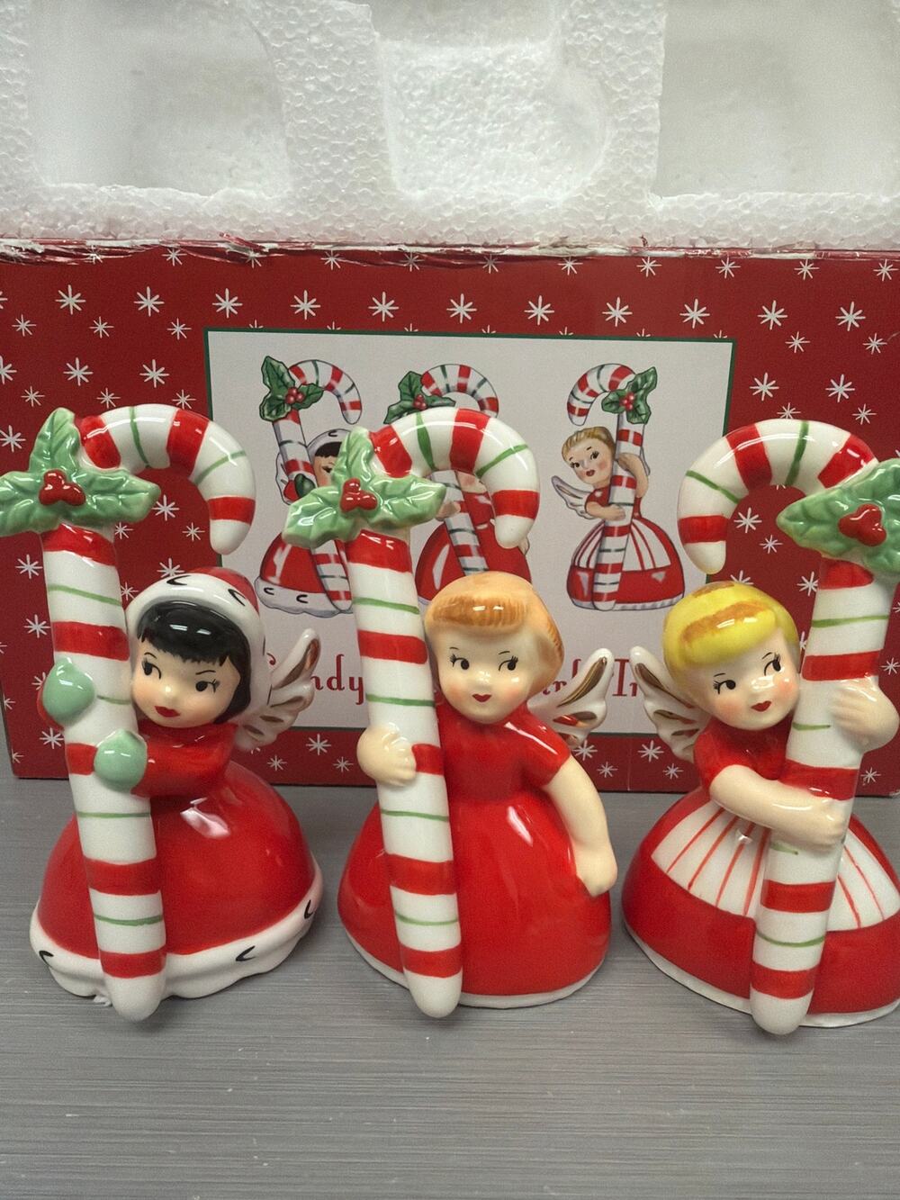 Candy Cane Girl Angel Trio Figurines Reproductions from Vermont Country Store